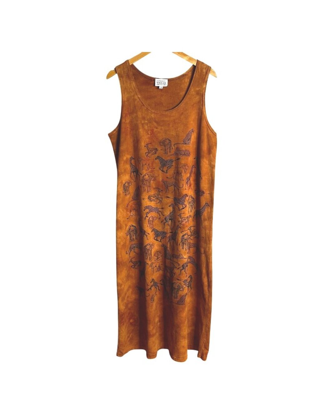 NATIONAL WILDLIFE FEDERATION Safari Animal Tank Dress Brown Tie Dye Graphic 2 L